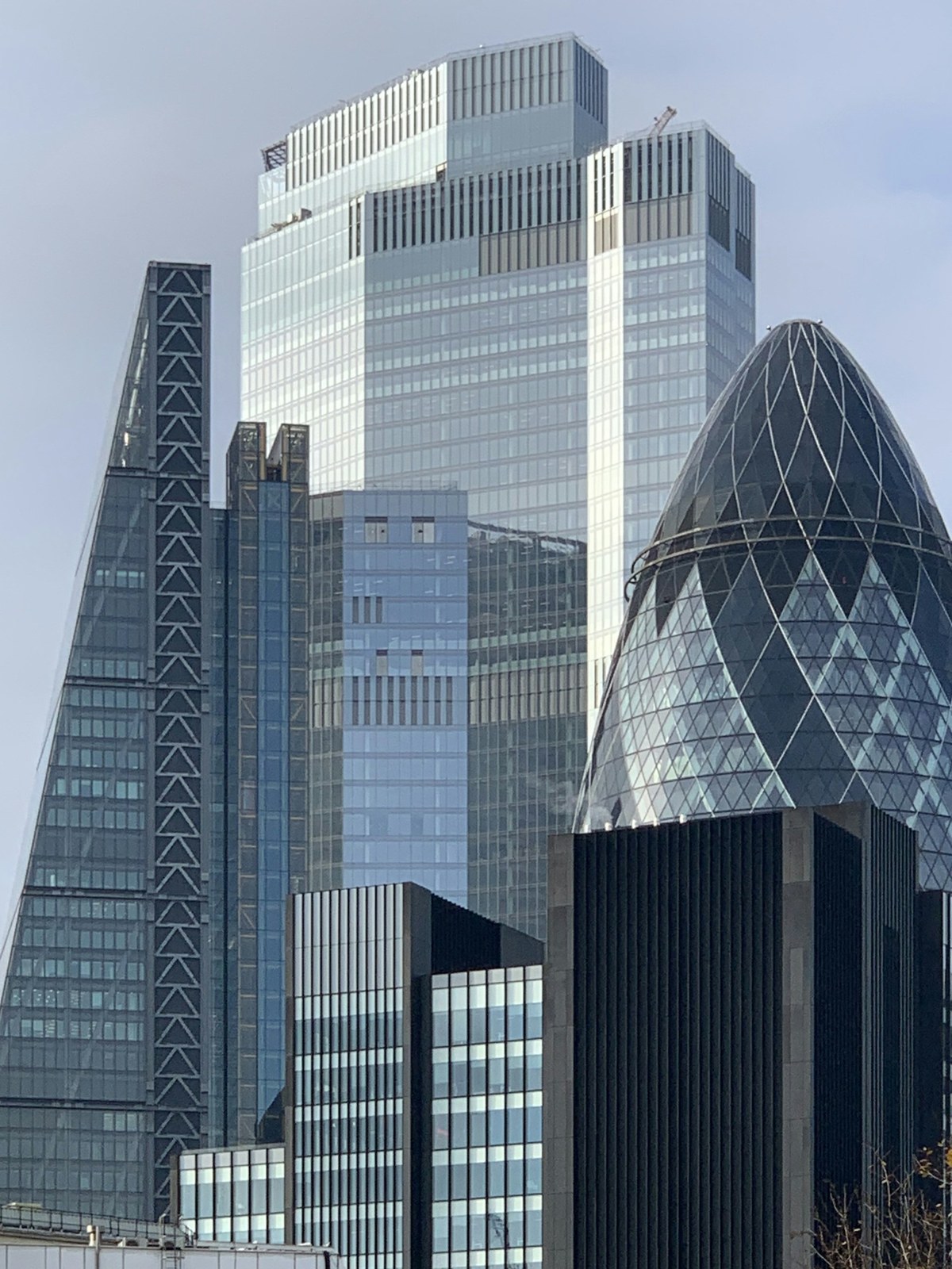 Modern London architecture viewed from street level
